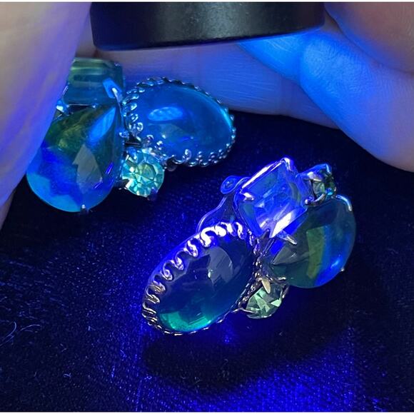 Julianna Bracelet & Clip Earrings Givre Blue Green Gold Hinged Bangle S15 - Picture 12 of 12